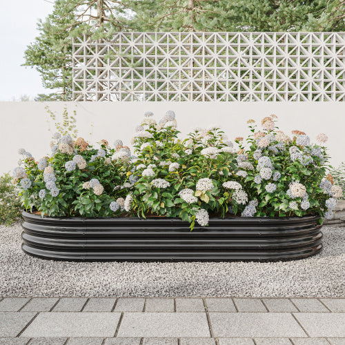 Raised Garden Bed Outdoor, Oval Large Metal Raised Planter Bed For For Plants, Vegetables, And Flowers - Silver
