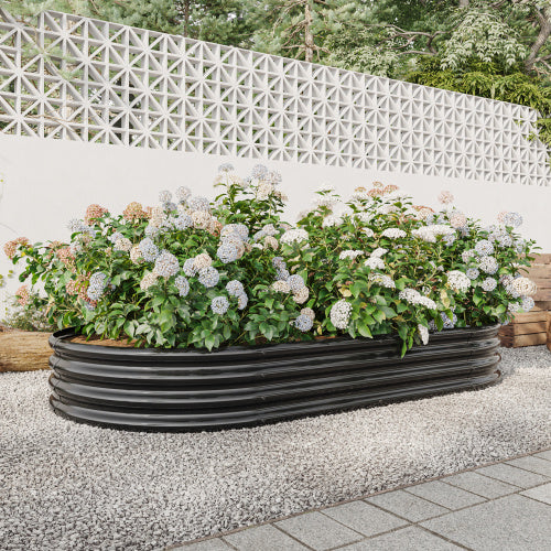 Raised Garden Bed Outdoor, Oval Large Metal Raised Planter Bed For For Plants, Vegetables, And Flowers - Silver