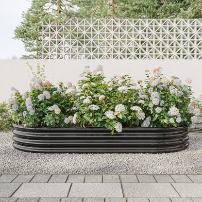 Raised Garden Bed Outdoor, Oval Large Metal Raised Planter Bed For For Plants, Vegetables, And Flowers - Silver