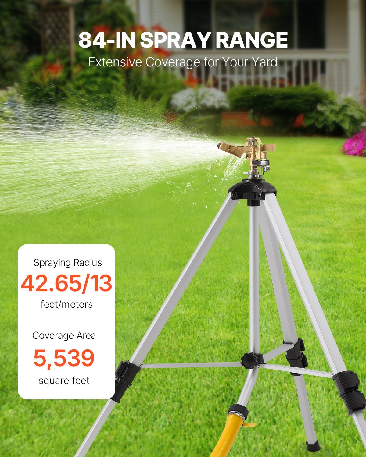 Impact Sprinkler On Tripod Base, Heavy Duty Tripod Sprinklers With Brass Head  3 4 Connector, 360 Degree Large Area Coverage Irrigation Sprinkler, Adjustable Heights Sprinkler For Yard Gray
