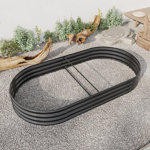 Raised Garden Bed Outdoor, Oval Large Metal Raised Planter Bed For For Plants, Vegetables, And Flowers - Silver