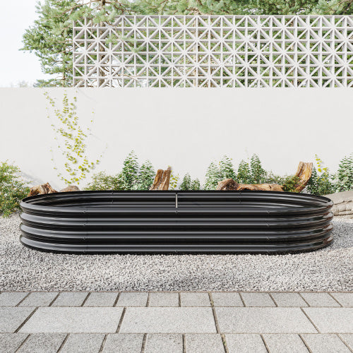 Raised Garden Bed Outdoor, Oval Large Metal Raised Planter Bed For For Plants, Vegetables, And Flowers - Silver