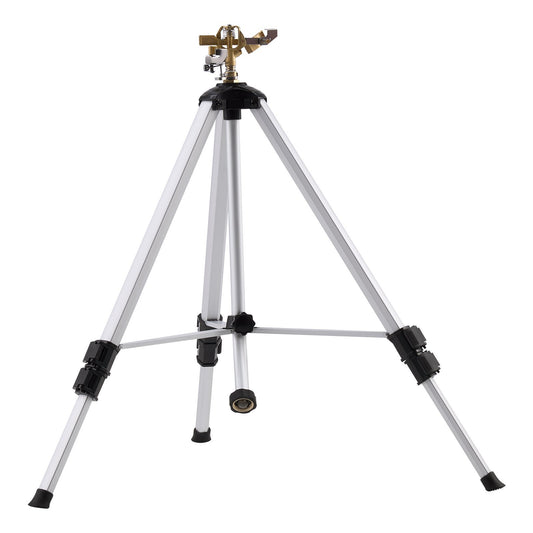 Impact Sprinkler On Tripod Base, Heavy Duty Tripod Sprinklers With Brass Head  3 4 Connector, 360 Degree Large Area Coverage Irrigation Sprinkler, Adjustable Heights Sprinkler For Yard Gray