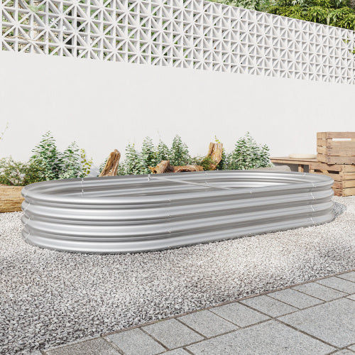 Raised Garden Bed Outdoor, Oval Large Metal Raised Planter Bed For For Plants, Vegetables, And Flowers - Silver