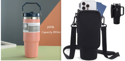Portable Car Cup Stainless Steel Cup Travel Sports Water Bottle With Handle Cover Coffee Tumbler Cup