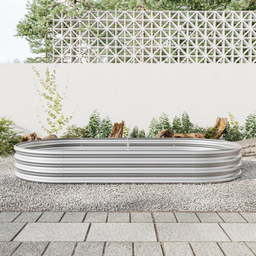 Raised Garden Bed Outdoor, Oval Large Metal Raised Planter Bed For For Plants, Vegetables, And Flowers - Silver