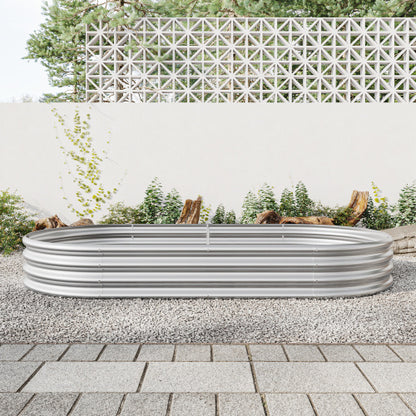 Raised Garden Bed Outdoor, Oval Large Metal Raised Planter Bed For For Plants, Vegetables, And Flowers - Silver