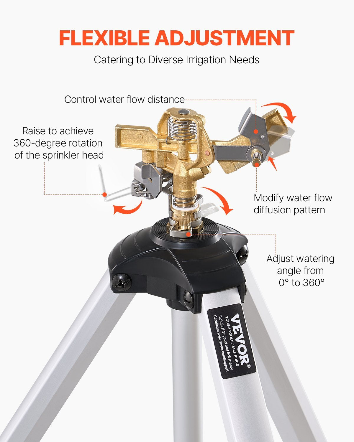 Impact Sprinkler On Tripod Base, Heavy Duty Tripod Sprinklers With Brass Head  3 4 Connector, 360 Degree Large Area Coverage Irrigation Sprinkler, Adjustable Heights Sprinkler For Yard Gray