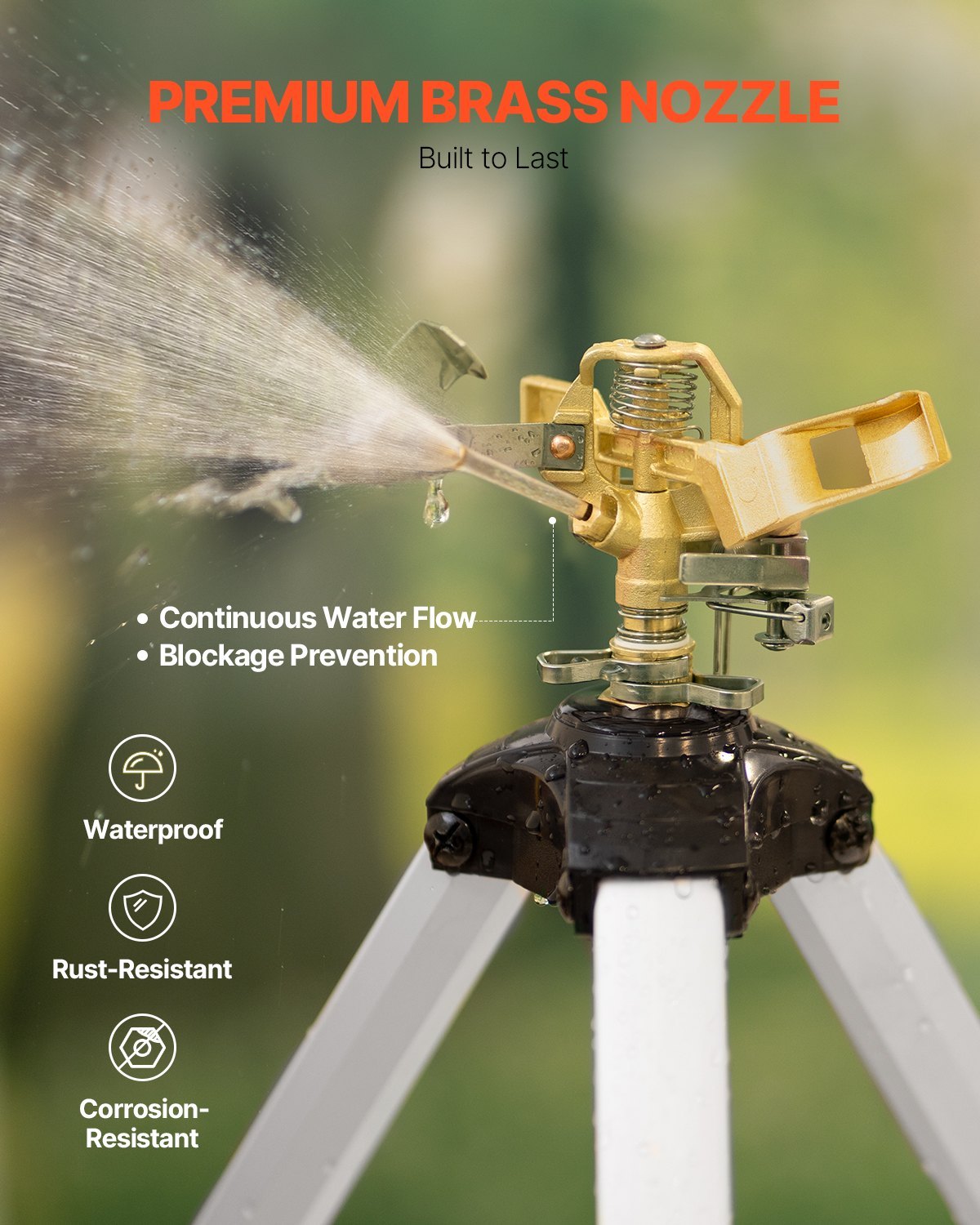 Impact Sprinkler On Tripod Base, Heavy Duty Tripod Sprinklers With Brass Head  3 4 Connector, 360 Degree Large Area Coverage Irrigation Sprinkler, Adjustable Heights Sprinkler For Yard Gray